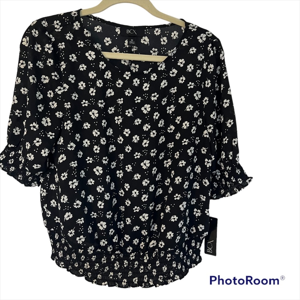 NWT BCX Black Floral Blouse